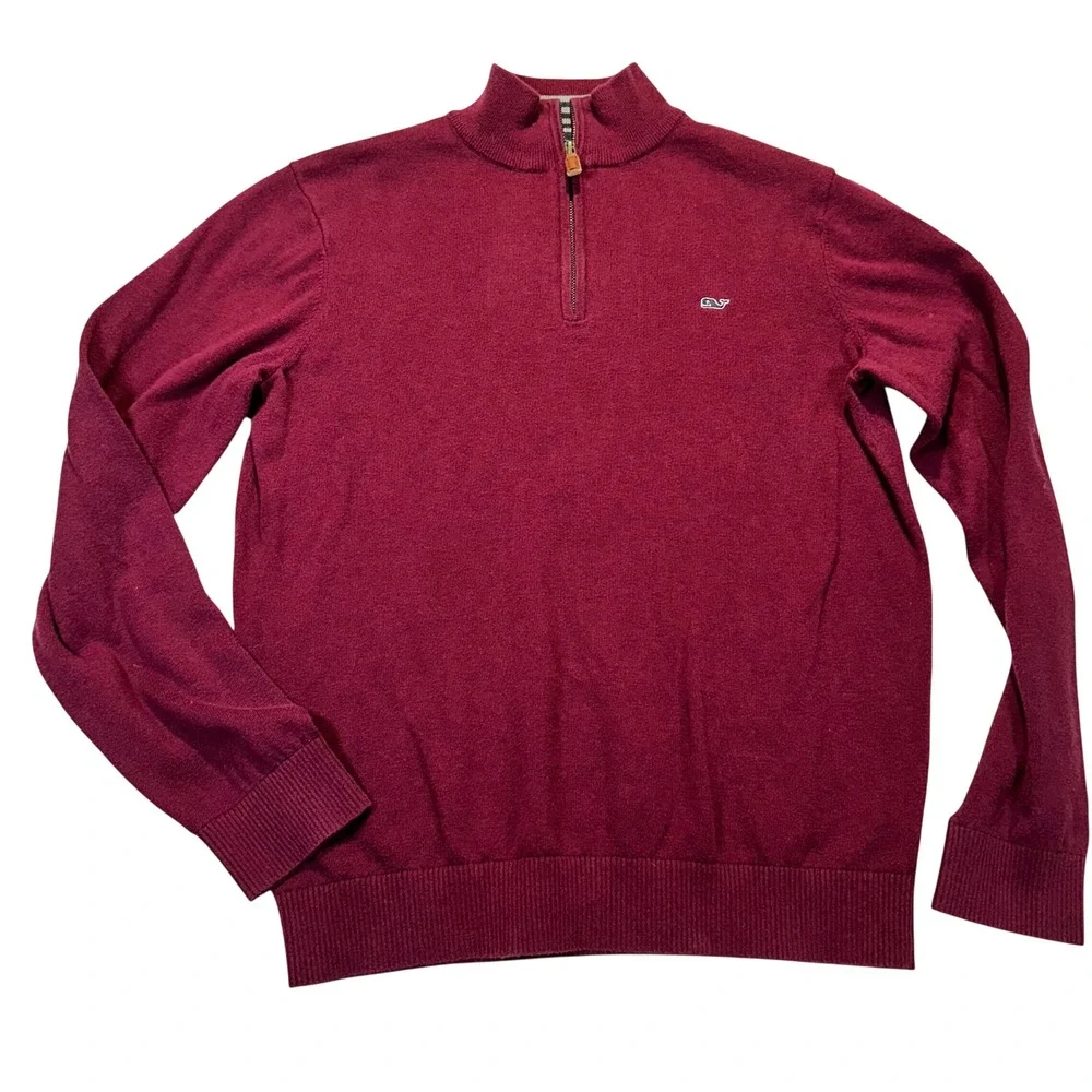 Vineyard Vines‎ Quarter Zip Sweater Mens Medium Burgundy Preppy Cotton Pullover